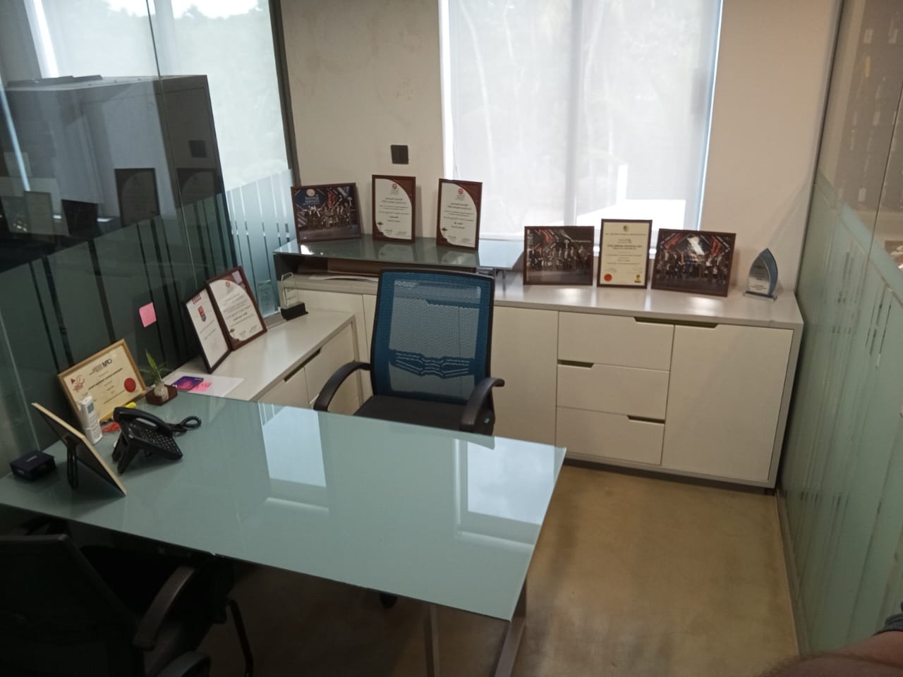 Trinity Office - Executive Glass Office with Awards Display
